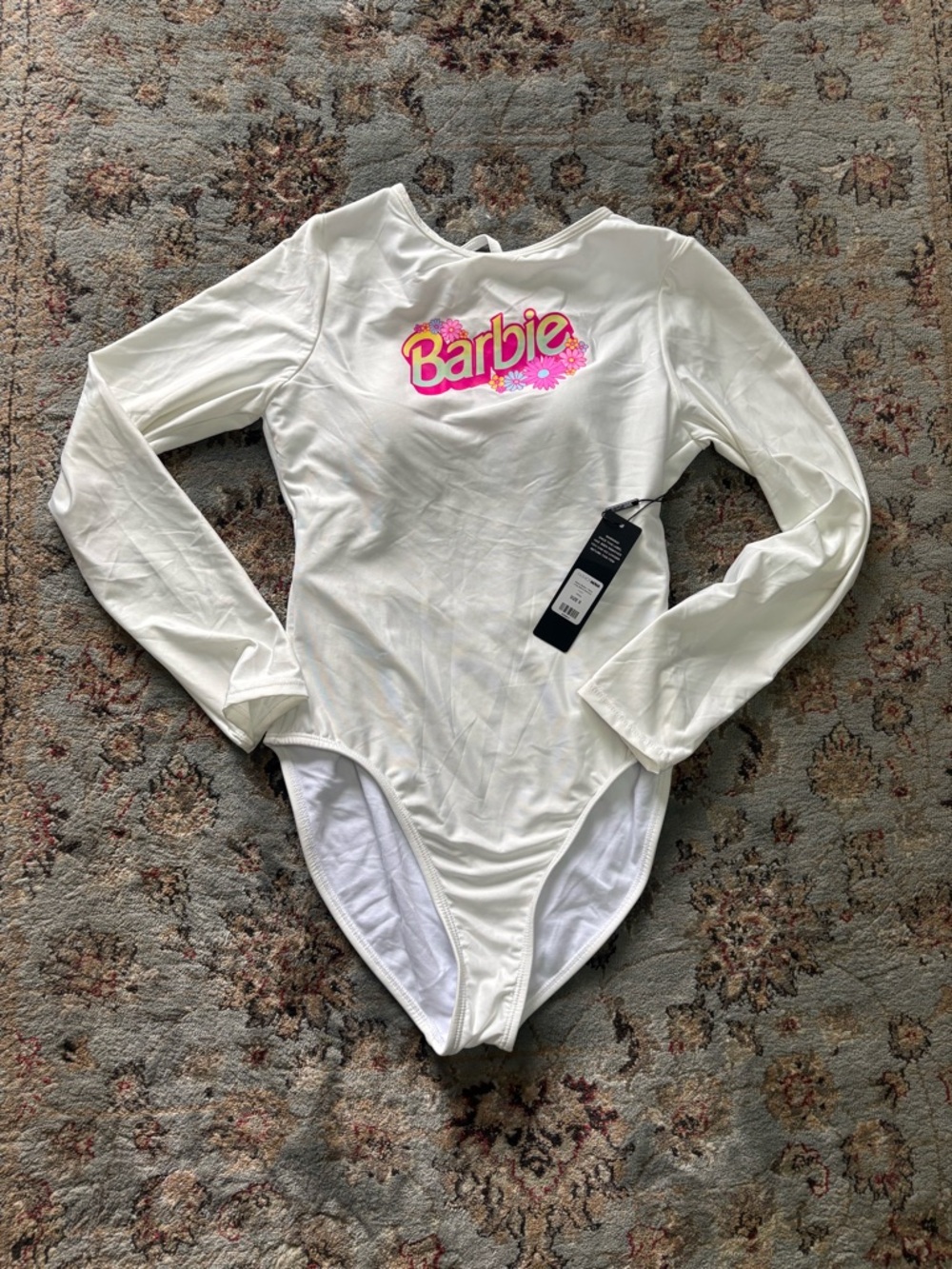 NWT Beach Barbie White Long-Sleeve Swim Suit with Built In Bra Fashion Nova